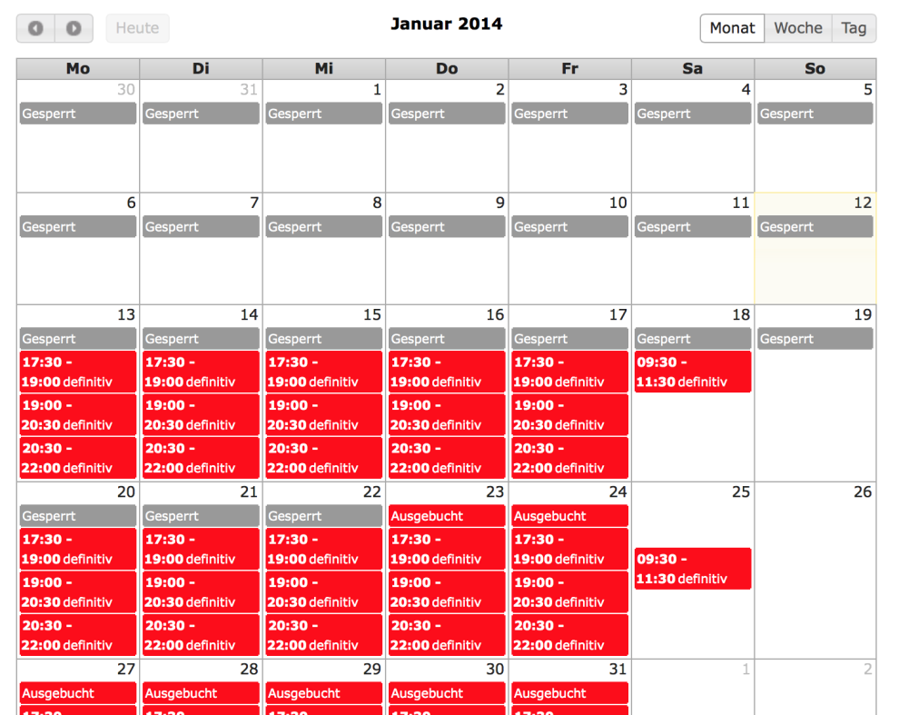 Belegungsplan (Kalender) der jeweiligen Sportanlage Suchen Sie anhand des Kalenders nach Daten, an welchen die