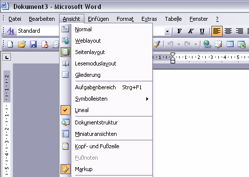 Dateipfad bei Word einrichten Word 2003 1. In der Menüleiste klicken Sie auf Ansicht, anschließend auf den Unterpunkt Kopf- und Fußzeile : 2.