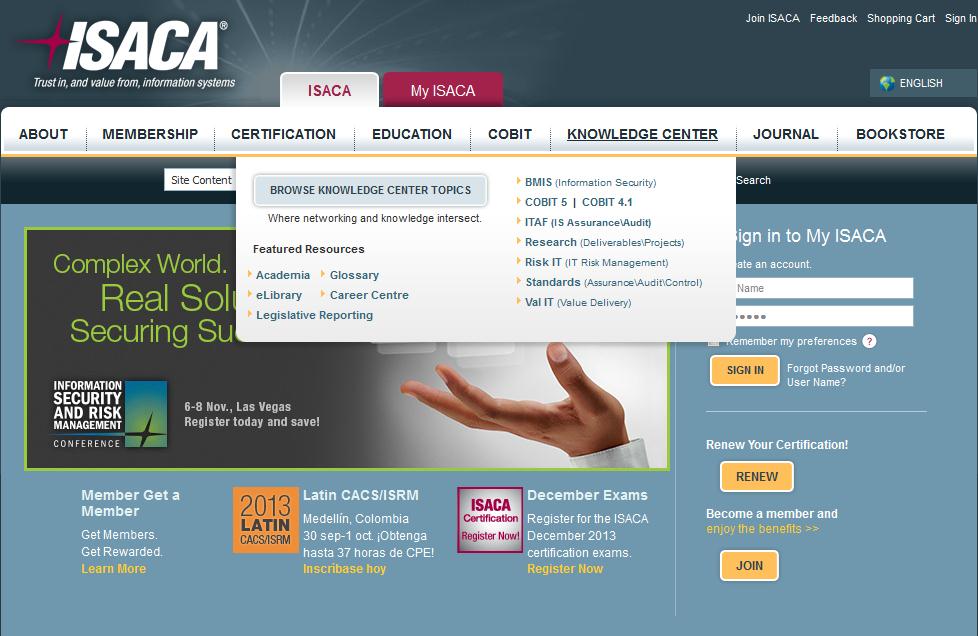 ISACA Knowledge Center http://www.isaca.