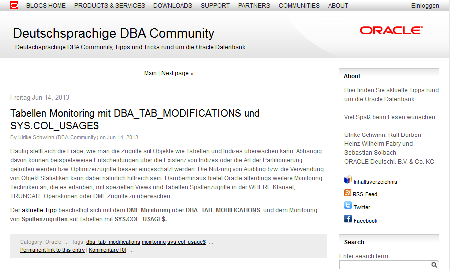 Informationen in deutscher Sprache Tipp "Oracle Database 12c ist verfügbar" Communities DBA