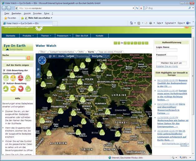 Bing Maps Cloud Lösung im Umweltbereich Bing Maps & 3rd Party Data: European Environment Agency (EEA) = Europäische