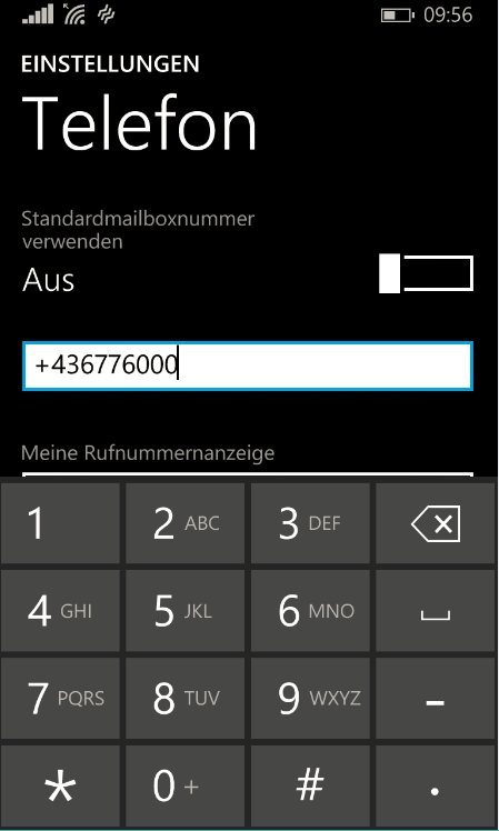 HoT-Mailbox mit Windows Phone: Windows Phone speichert im Telefonbildschirm automatisch eine Mailboxnummer ein.