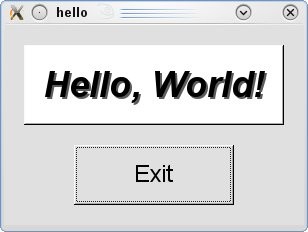 Abbildung 7: "Hello, World!" mit FLTK Um die Vorteile von FLUID besser zu erkennen, soll man den von Hand erstellten Quellcode für die Applikation Hello, World!