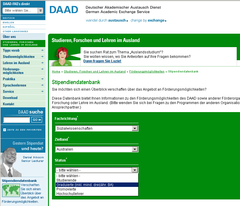 Stipendiendatenbank des DAAD Navigation: www.daad.