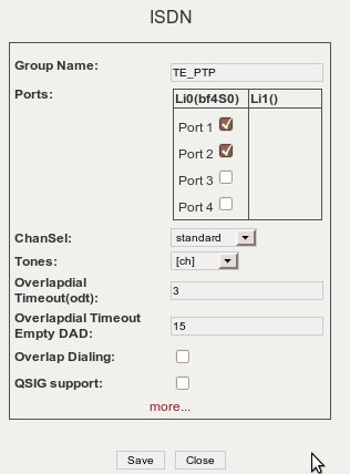 ISDN Gruppen erzeugen Unter den Menu Punkt ISDN können ISDN Ports gruppiert werden. Group Name: Gruppennamen unter diesem Namen später zu erkennen.