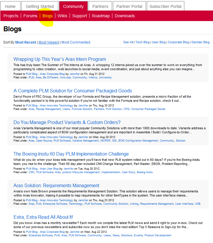 Slide 6 Blogs (internal) Zugänglich für alle über die Aras Homepage.