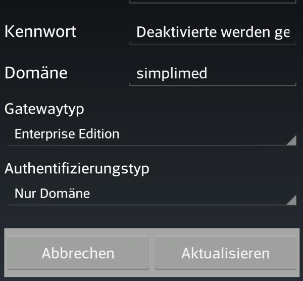 Typ: Access Gateway Beschreibung: SimpliMed-Online Domäne: simplimed Gatewaytyp: Enterprise Edition Authentifizierung: Nur Domäne Es stehen Ihnen nun die Ihnen bekannten SimpliMed-Online Anwendungen