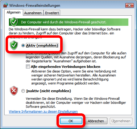 Schritt 3 Klicken Sie auf «Windows-Firewall ein- oder ausschalten» Schritt 4 Um sicher zu gehen, dass auch wirklich Sie das Ausführen der Datei veranlasst haben, bittet Windows Sie um eine