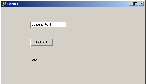 Schreiben Sie einen Text in das Edit-Feld und klicken Sie auf den Button. Na also, Ihr erstes Delphi-Programm läuft!
