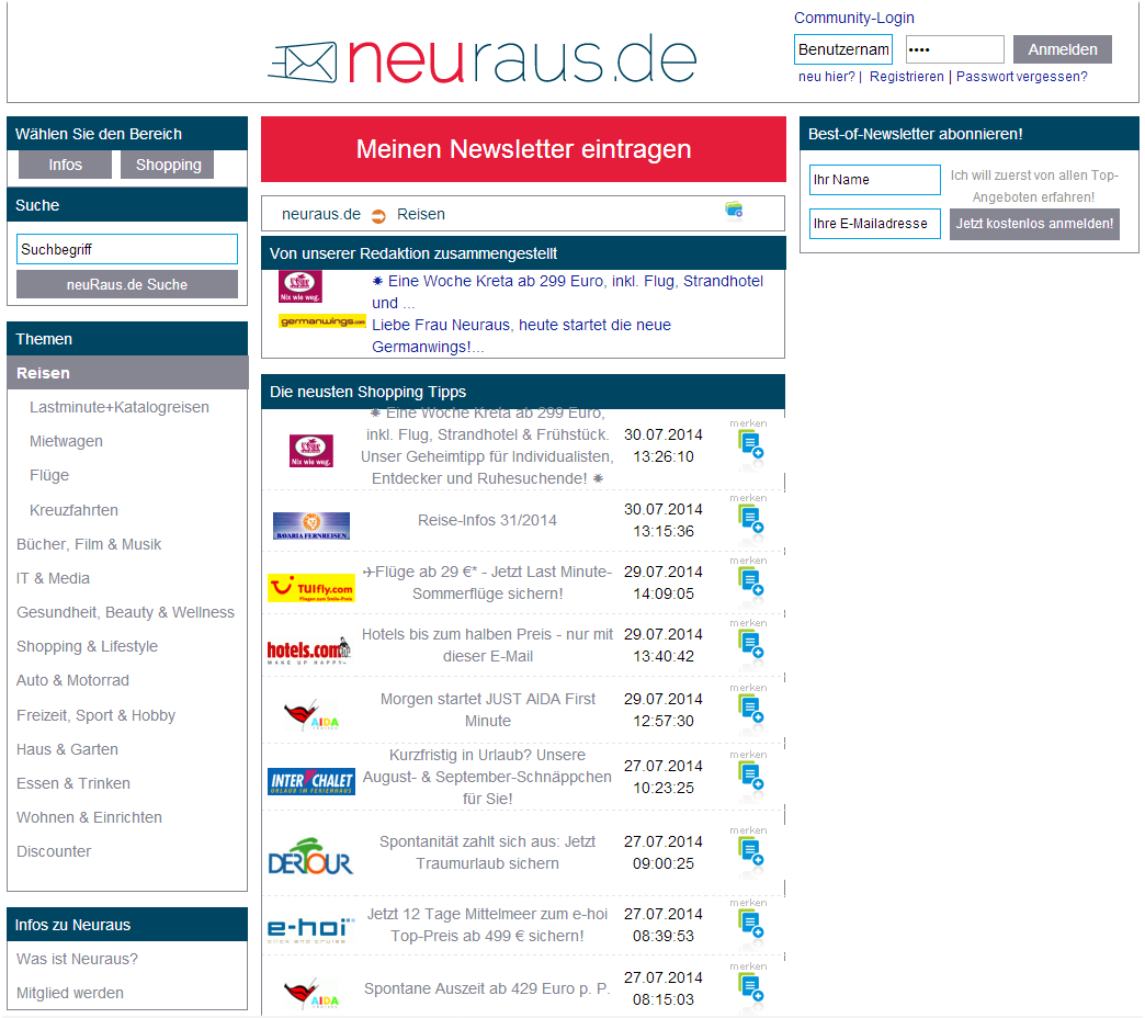 Mehr Öffentlichkeit und Reichweite für Newsletter - Alles neu raus auf neuraus.de Grevenbroich, den 31. Juli 2014 Das Newsletter-Portal neuraus.