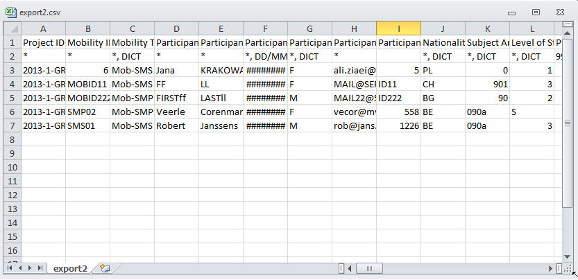 Wie lege ich eine Mobilität an? per Export/Import einer Excel-Datei im Format cvs.