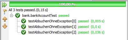 Wir sehen schon dass such nun einiges verändert hat, aber mehr verändert sich auch nicht bei unserem Test. Vor der Test- Klasse steht nun "@RunWith(Parameterized.