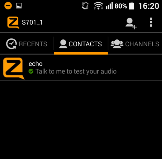 Soundtest Mithilfe des Soundtests können Sie überprüfen, dass andere Sie hören können. 1. Tippen Sie auf Contacts. 2. Tippen Sie auf Echo. 3. Halten Sie die große Taste gedrückt. 4.