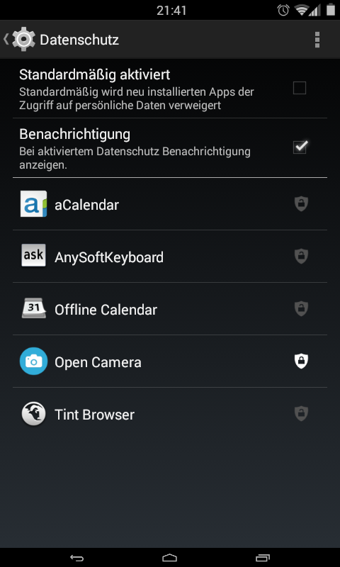 Datenschutz-Menü ab Android 4.4 in den Einstellungen (Sicherheit > Datenschutz) verfügbar.