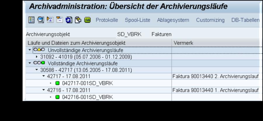Beispiel SAP Archivinformationssystem Info: Die Archivdatei ist als Schlüssel