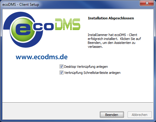 5. Windows Installationen Abbildung 5.65: ecodms: Installation 11. Die Installation ist abgeschlossen.