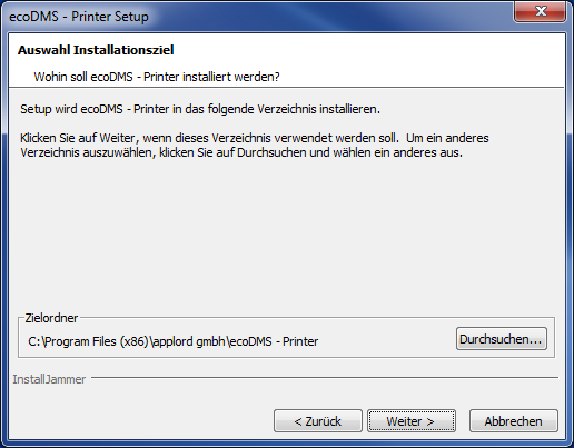 5. Windows Installationen Abbildung 5.79: PDF/A Drucker: Installationsziel 9. Eine Übersicht der Installationsinformationen wird angezeigt.