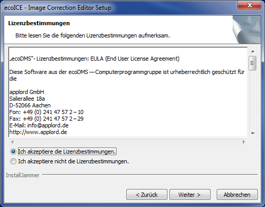 1. Windows Installationen 7. Klicken Sie im Startfenster auf Weiter. Abb. (ähnlich) 1.32: ecoice: Startfenster 8.
