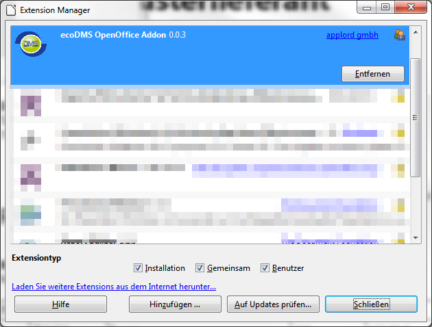 3. Ubuntu / Debian Installationen Abb. (ähnlich) 3.7: LibreOffice: Extension Manager - Datei auswählen 7. Bestätigen Sie die ggf. aufkommende Sicherheitsfrage gemäß Ihrer Installationswünsche. Abb. (ähnlich) 3.8: Sicherheitsfrage: Benutzer-Umgebung 8.