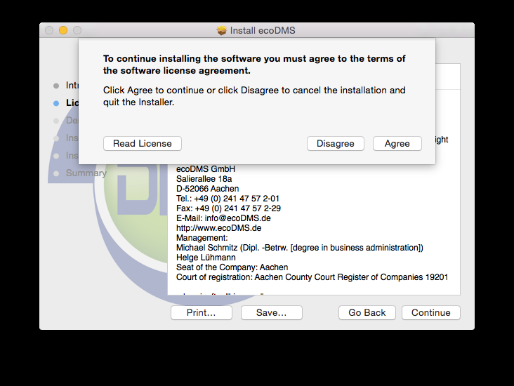 5. MacOS Installationen Abb. (ähnlich) 5.4: MacOS Clients: Lizenzbestimmungen 8. Bestätigen Sie die Lizenzbestimmungen mit Akzeptieren. Abb. (ähnlich) 5.5: MacOS Clients: Lizenzbestimmungen akzeptieren 9.