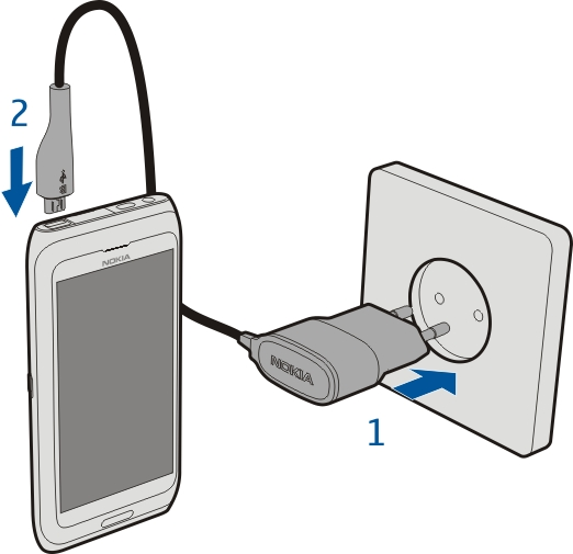 Erste Schritte 15 Aufladen Ihres Geräts Infos zum Akku Der Akku dieses Geräts kann nicht herausgenommen werden. Verwenden Sie nur Ladegeräte, die von Nokia für dieses Gerät zugelassen sind.