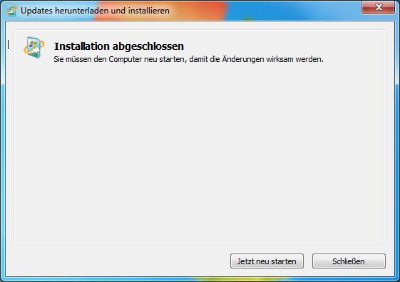 2.2 Installation von Windows6.1-KB958559-x64.msu Nach Abschluss der Installation von WindowsXPMode_de-de.