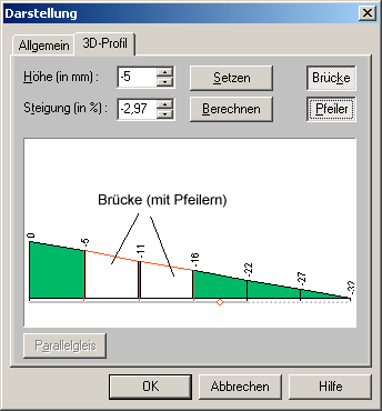 Gleisplanungssoftware WinTrack Hinweis: Um einen Überblick zu erhalten, können die Höhenangaben mit dem Befehl Ansicht 3D-Höhen auch in der 2D-Ansicht angezeigt werden.