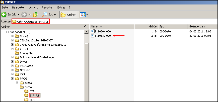 Versand der Kopie einer Exportdatei auf einem externen Speichermedium (z.b. USB- Stick) Der Windows-Explorer ist in der Ansicht in zwei Hälften aufgeteilt.