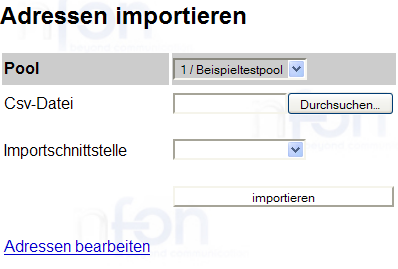 Durch Klicken von in der Datenerfassungsleiste öffnet sich folgende Popup-Eingabemaske: Zum Aufrufen von bereits angelegten Adresspools mittels Dropdown bzw.