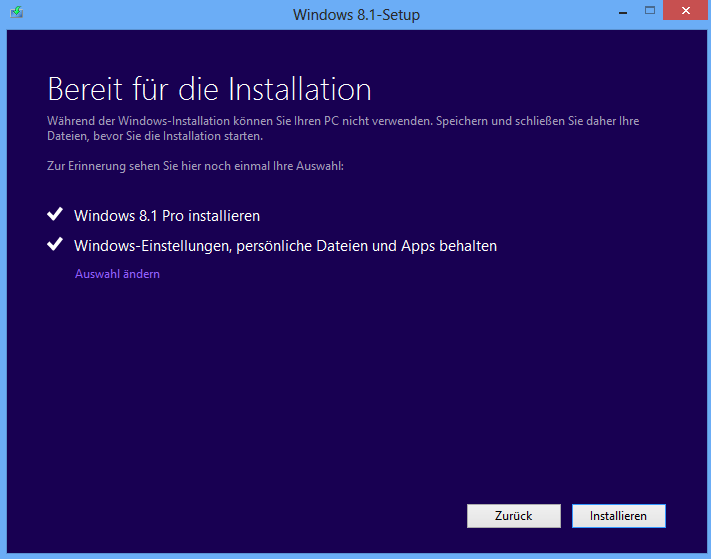 Erste Schritte nach der Einrichtung 27 Im nächsten Fenster müssen Sie die Seriennummer für Windows 8.1 eingeben. Danach bestätigen Sie die Lizenzbedingungen für Windows 8.1. Im Anschluss können Sie auswählen, welche Daten Sie bei der Aktualisierung behalten wollen.