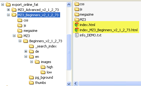 Dateien für den Upload finden Alle Dateien, die auf den Server geladen werden müssen, wurden von MZ3-Tool3 im Ordner export_online_fat/ zusammengestellt: Dazu gehören