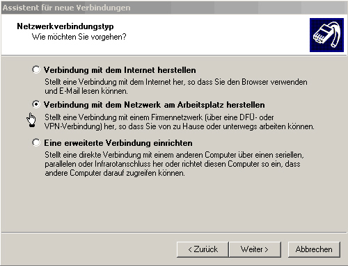 (2) Konfiguration von Windows XP Im Bereich Netzwerkverbindungen von Windows XP den Assisten für neue