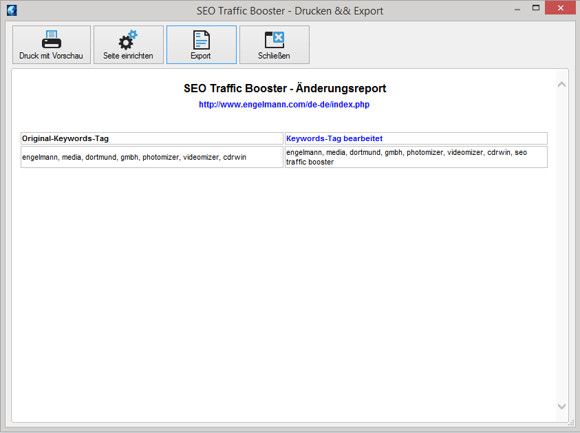 50 SEO Traffic Booster drucken bzw. als HTML-Datei exportieren.