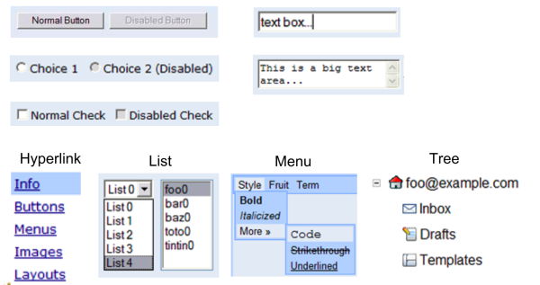 2 Das GWT-Framework 10 Seite angeordnet werden. Eine kleine Auswahl von Widgets, die durch das GWT mitgeliefert werden, sind in Abbildung 'Widget Beispiele' dargestellt.