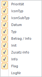 Gruppieren und sortieren im Journal / Log Gruppieren und sortieren im Journal / Log Beim Rechtsklicken auf eine Titel-Kolumne, wird das Kolumnen Kontext-Menu angezeigt: Log / Journal 39 Die Kolumne