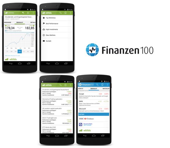 Mobile integration of wikifolios in Finanzen100 App > Most downloaded financial information app in Germany (>45 Mio.