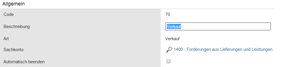 Buchungsarten - Verkauf Die Buchungsart ist eine einfache Vorlage, um die Buchungsinformation für Sachkonten zu erstellen.
