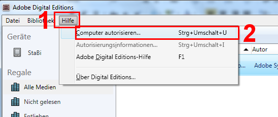 Klicken Sie auf FERTIG. Adobe Digital Editions wird gestartet. 2.