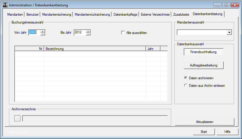 30 Administration 3.8 Datenbankentlastung (ZP) Mit dem Datenbankentlastungs-Tool ab Programmversion 5.