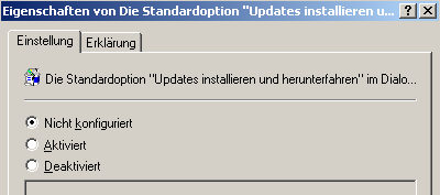 WSUS in der Windows Die Standardoption "Updates installieren und herunterfahren" im