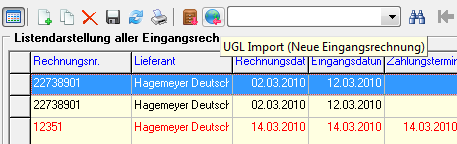 Import von Preisangeboten, Lieferscheinen, Eingangs-/Lieferantenrechnungen per UGL-Datei Der Import von UGL-Dateien erfolgt immer über diesen Button beim Projekt in der Material- und Bauzeitenliste =