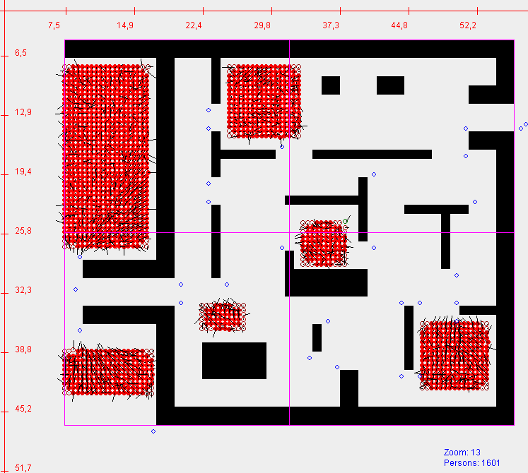 KAPITEL 6. RESULTATE 6.2. Verwendete Karten 6.2.1. Karte a Karte a ist ein kleines einfaches Gebäude mit einer Fläche von 40x50 Quadratmeter. Zielpunkt der Karte ist der Ausgang oben rechts.