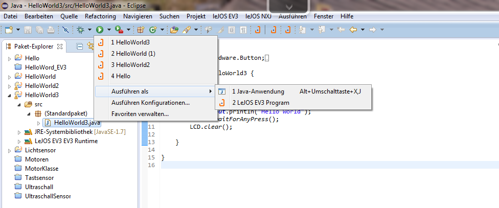 JAVA Code Das erste Programm: Bildschirmanzeige / Hello World 1. 2. 3.