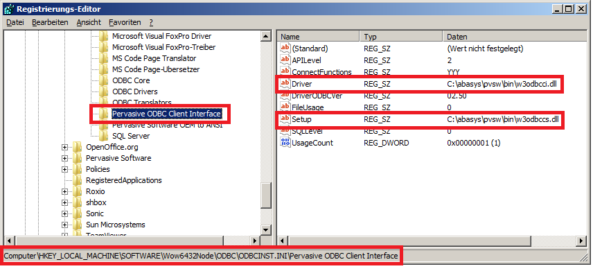 Clientinstallation 2 Bild 13: Registy-Eintrag DSN Bild 14: Registy-Eintrag Treiber HINWEIS: Die 32bit-DSN-Einträge sind im Windows unter c:\windows\syswow64\ odbcad32.exe zu finden.