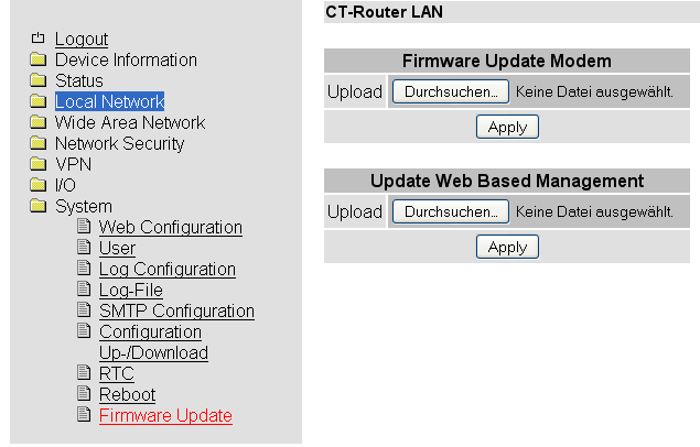 System Firmware Update System >> Firmware Update Firmware Update Modem Diese Updates sorgen für Funktionserweiterungen und