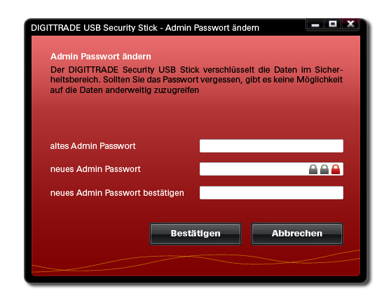 Wenn das Admin-Passwort korrekt eingegeben wurde, können Sie ein neues Admin-Passwort vergeben.
