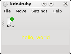 3.6 Die Ruby-KDE-Anwendung Diese Vorlage erstellt folgende Anwendung: Sie benötigen korundum4 von KDE 4 aus dem Modul kdebindings oder von Ihrer Distribution, um diese Vorlage