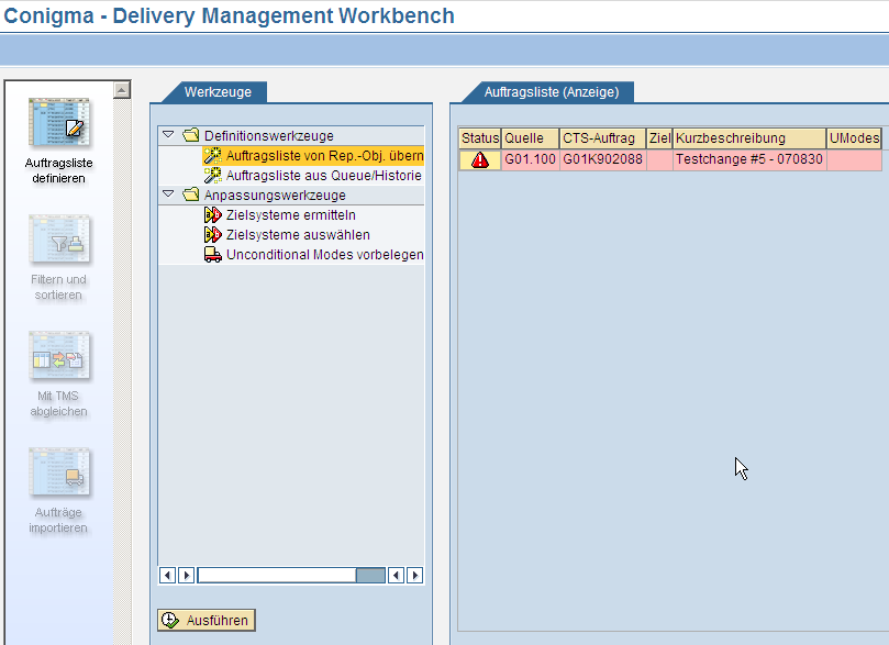 1.5. Delivery Management Workbench Die Delivery Management Workbench (DMWB) ist die zentrale Steuerungskomponente in Conigma, die die Belieferung der notwendigen Systeme vornimmt, sobald ein Change