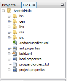 File-Explorer Die Registerkarte Files zeigt die Dateistruktur des gewählten Projektes an. Im Ordner src befindet sich der Programmcode.