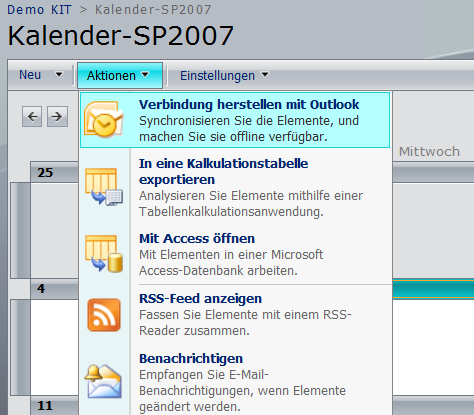 Outlook fragt, ob die Verbindung hergestellt werden soll: Nach Bestätigung mit Ja öffnet sich der SharePoint-Kalender in Ihrer Outlook-Anwendung.